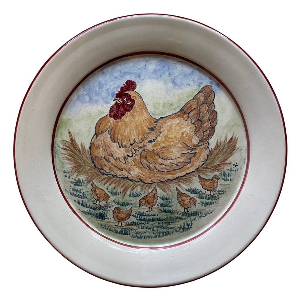 Cagle Road Pottery Chicken Serving Platter Seagrove NC Hen and Chicks Folk Art